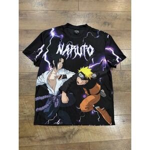 Vintage Naruto AOP Lightning Graphic Tee Jersey Black Medium Anime 2002‎